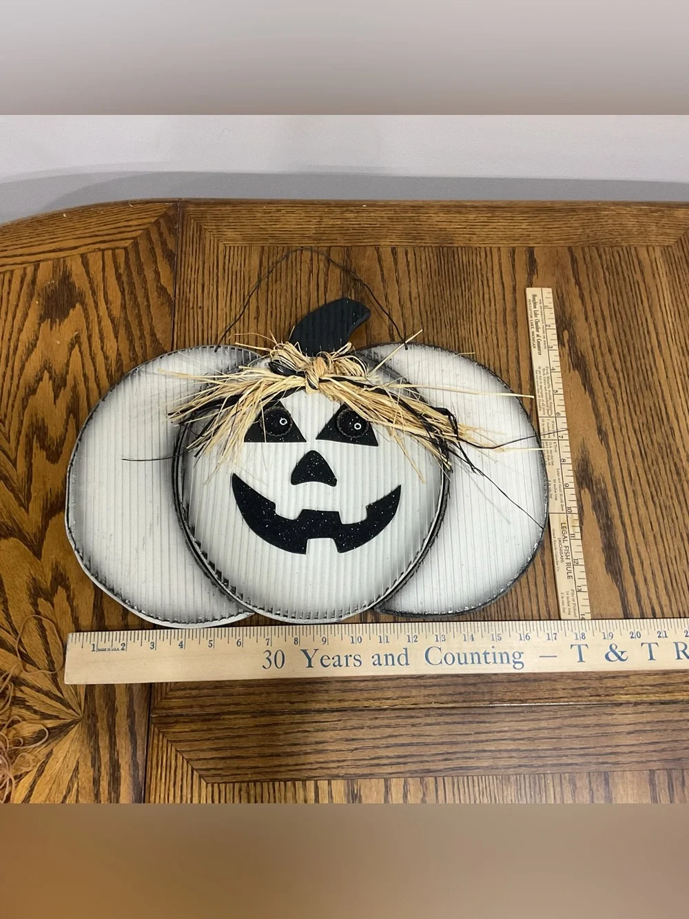 Black and White Pumpkin Wall Accent with Raffia Bow Halloween